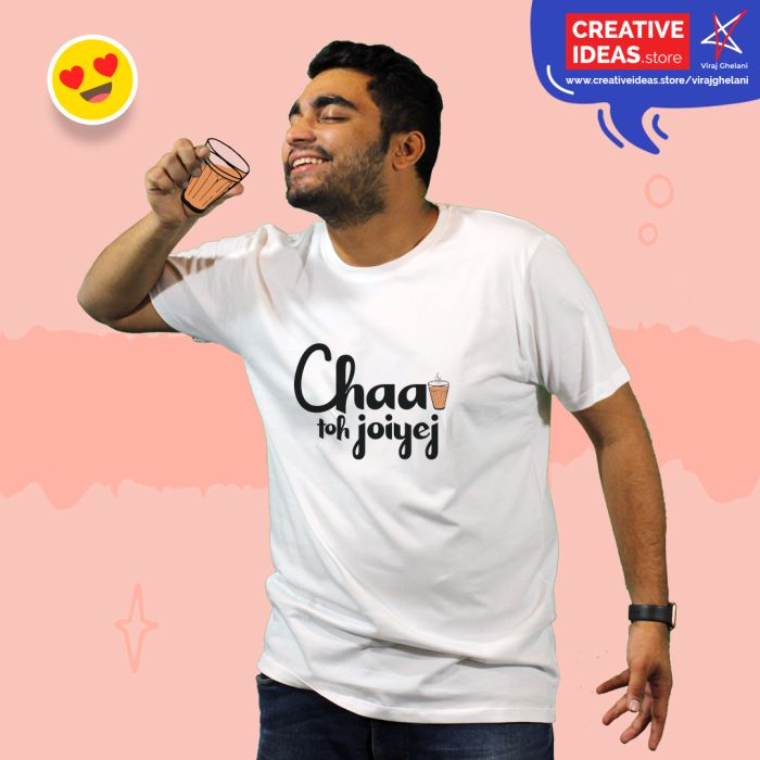 Chaa Toh Joiyej White Tshirt by Viraj Ghelani