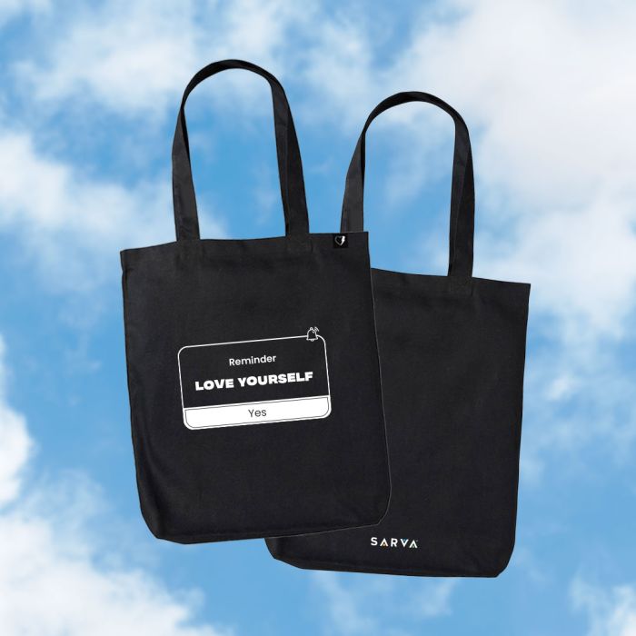 Love Yourself Edit Black Tote Bag - Official SARVA Merchandise