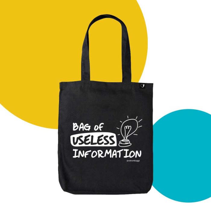 Bag of Useless Information Black Tote - Official Varun Duggi Merchandise