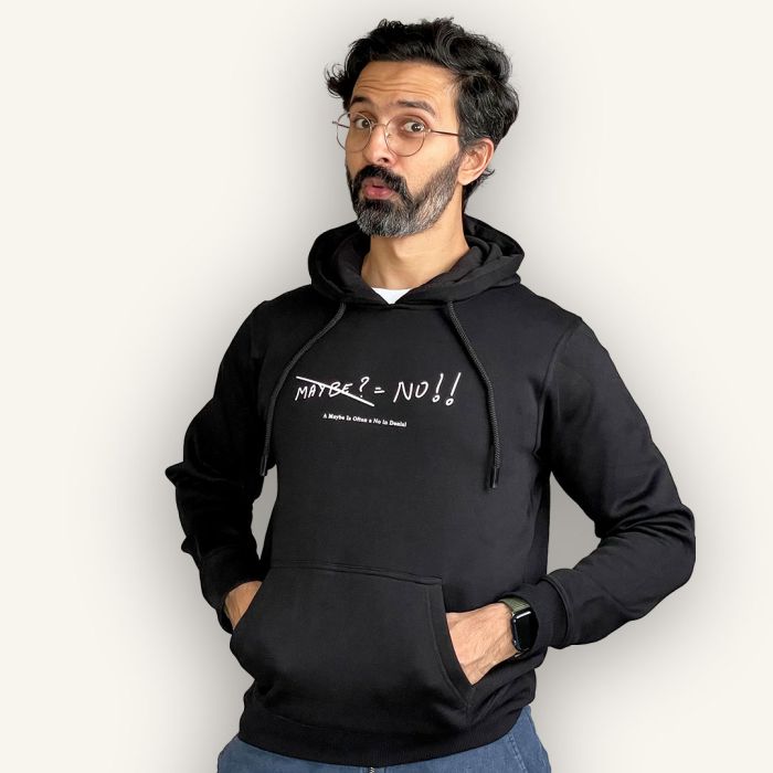 A Maybe Is Often a No in Denial Black Hoodie - Official Varun Duggi Merchandise