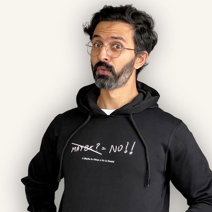 A Maybe Is Often a No in Denial Black Hoodie - Official Varun Duggi Merchandise